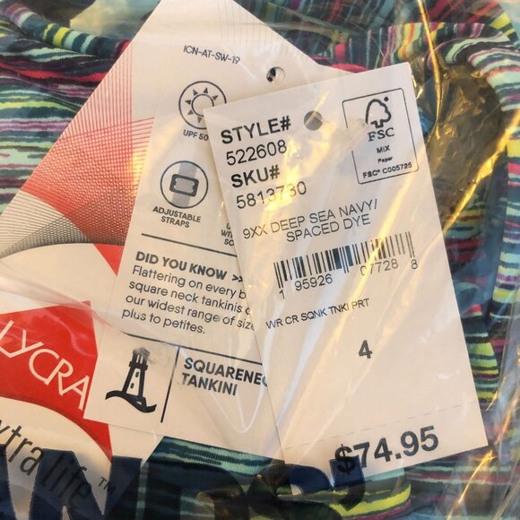 Lands End Chlorine Resistant Square Neck Underwire Tankini Swimsuit Top Blue 4 - Picture 3 of 3